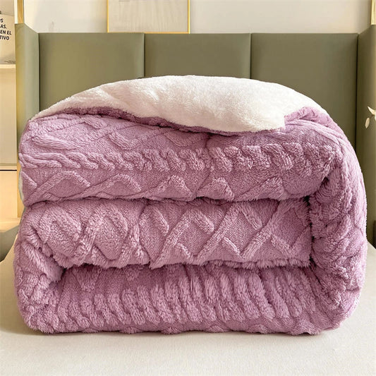 CT Super Thick Warm Blanket in rich purple, showcasing its plush texture and thickness.